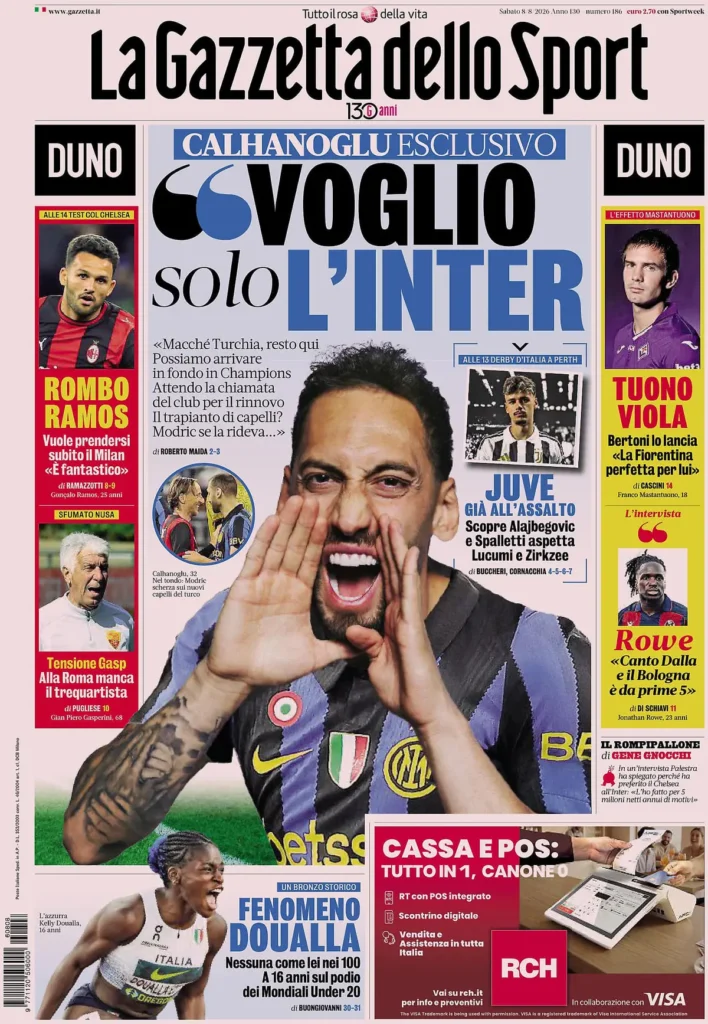 Rassegna stampa Sampdoria: prime pagine quotidiani sportivi - 8 agosto 2026 29 la gazzetta dello sport 03330268a14np