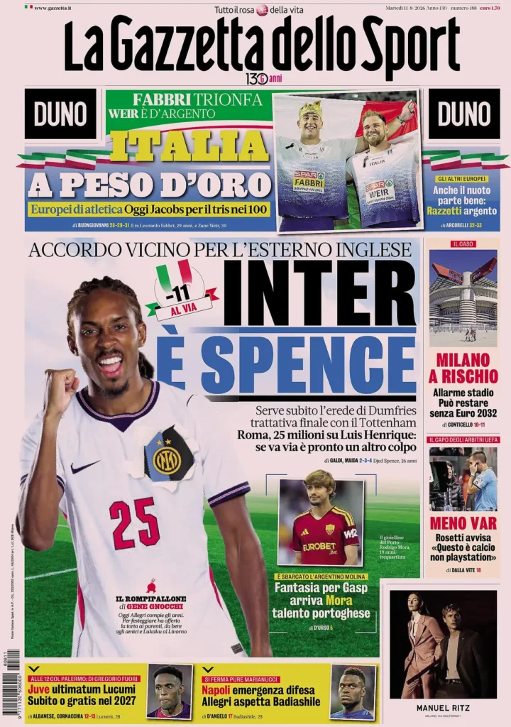 Rassegna stampa Sampdoria: prime pagine quotidiani sportivi - 11 agosto 2026 29 la gazzetta dello sport 0338030ed9n84