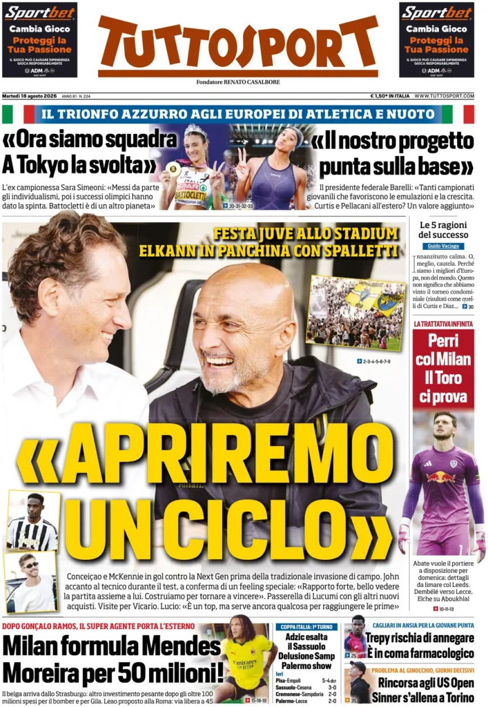 Rassegna stampa Sampdoria: prime pagine quotidiani sportivi - 18 agosto 2026 27 tuttosport 020300cri5xxc
