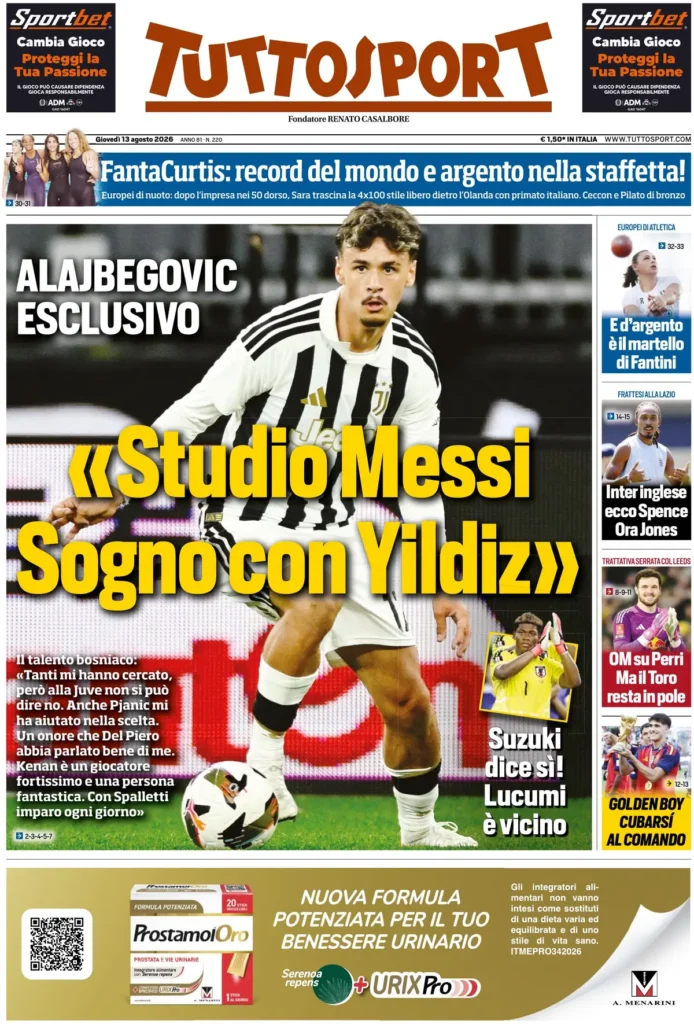 Le prime pagine dei principali quotidiani sportivi – 13 agosto 27 tuttosport 0203014p44gfd