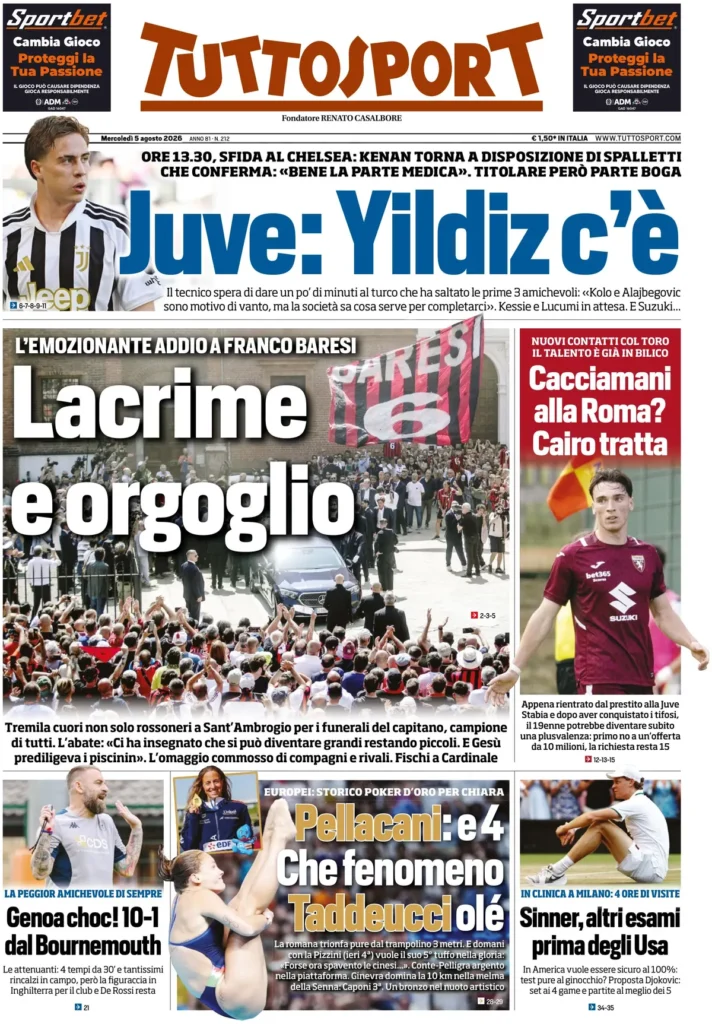 Le prime pagine dei principali quotidiani sportivi – 5 agosto 27 tuttosport 020303f5c44ti
