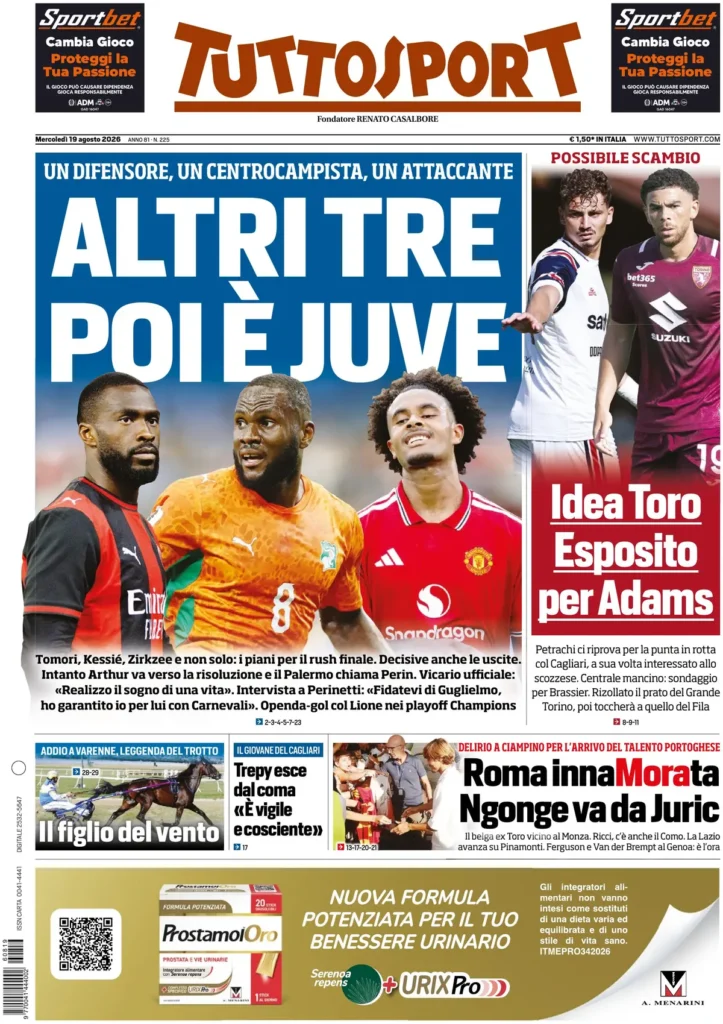 Rassegna stampa Sampdoria: prime pagine quotidiani sportivi - 19 agosto 2026 27 tuttosport 02081043x5e21