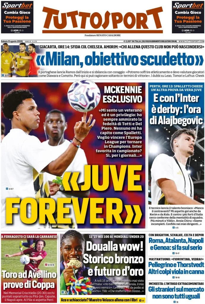 Rassegna stampa Sampdoria: prime pagine quotidiani sportivi - 8 agosto 2026 27 tuttosport 021301f3n1ggt