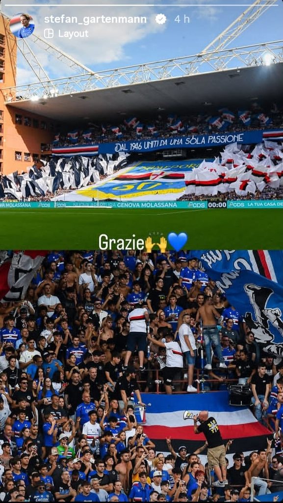 Sampdoria, Gartenmann ringrazia i tifosi: il messaggio social del difensore dopo il match 2 WhatsApp Image 2026 09 20 at 21.55.44 1
