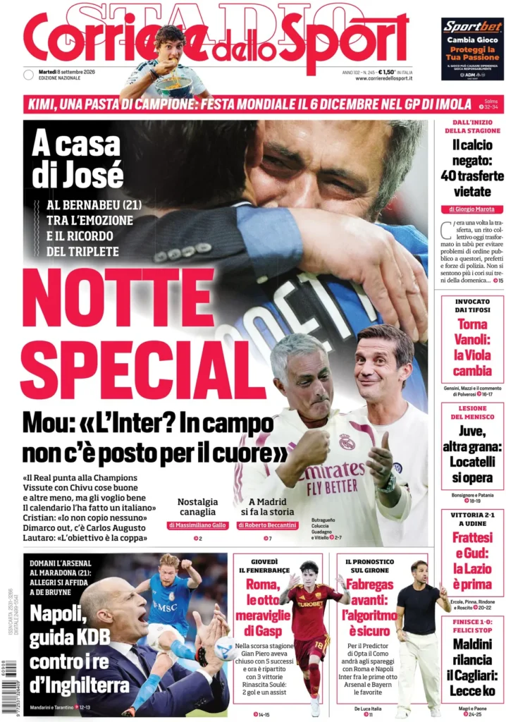 Le prime pagine dei principali quotidiani sportivi – 8 settembre 28 corriere dello sport 020307lqu5sqn