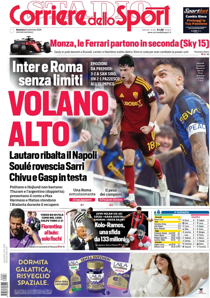 Rassegna stampa Sampdoria: prime pagine quotidiani sportivi - 6 settembre 2026 28 corriere dello sport 020307vhjeg9g