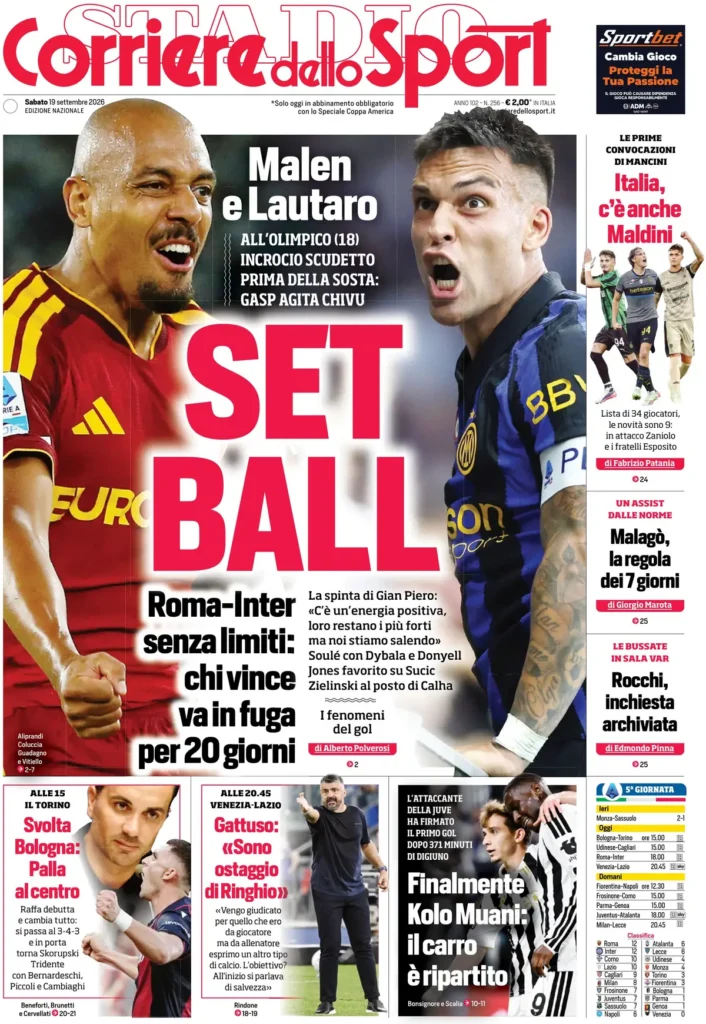 Rassegna stampa Sampdoria: prime pagine quotidiani sportivi - 19 settembre 2026 3 corriere dello sport 020311xiq277l