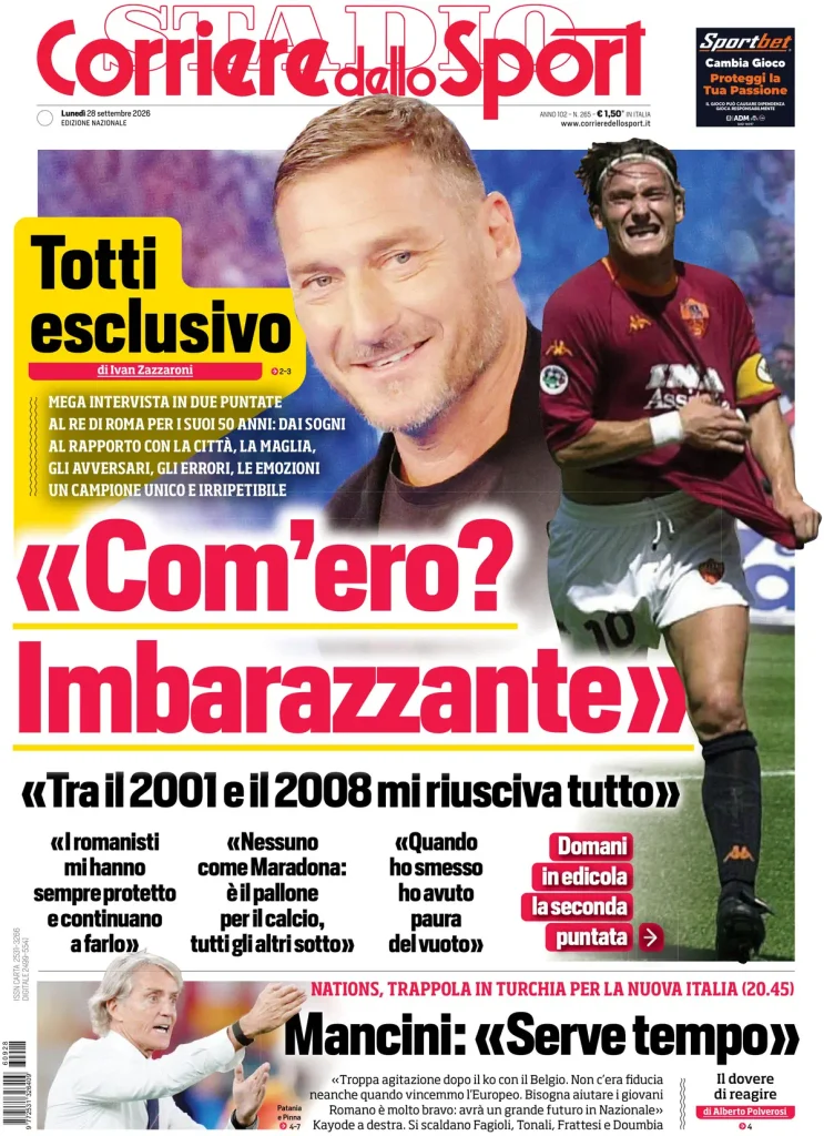 Rassegna stampa Sampdoria: prime pagine quotidiani sportivi - 28 settembre 2026 3 corriere dello sport 020313g63atdc