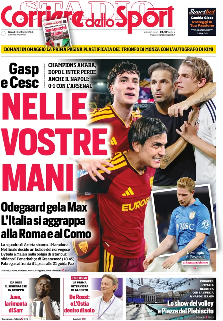 Rassegna stampa Sampdoria: prime pagine quotidiani sportivi - 10 settembre 2026 28 corriere dello sport 020807vtye9r7