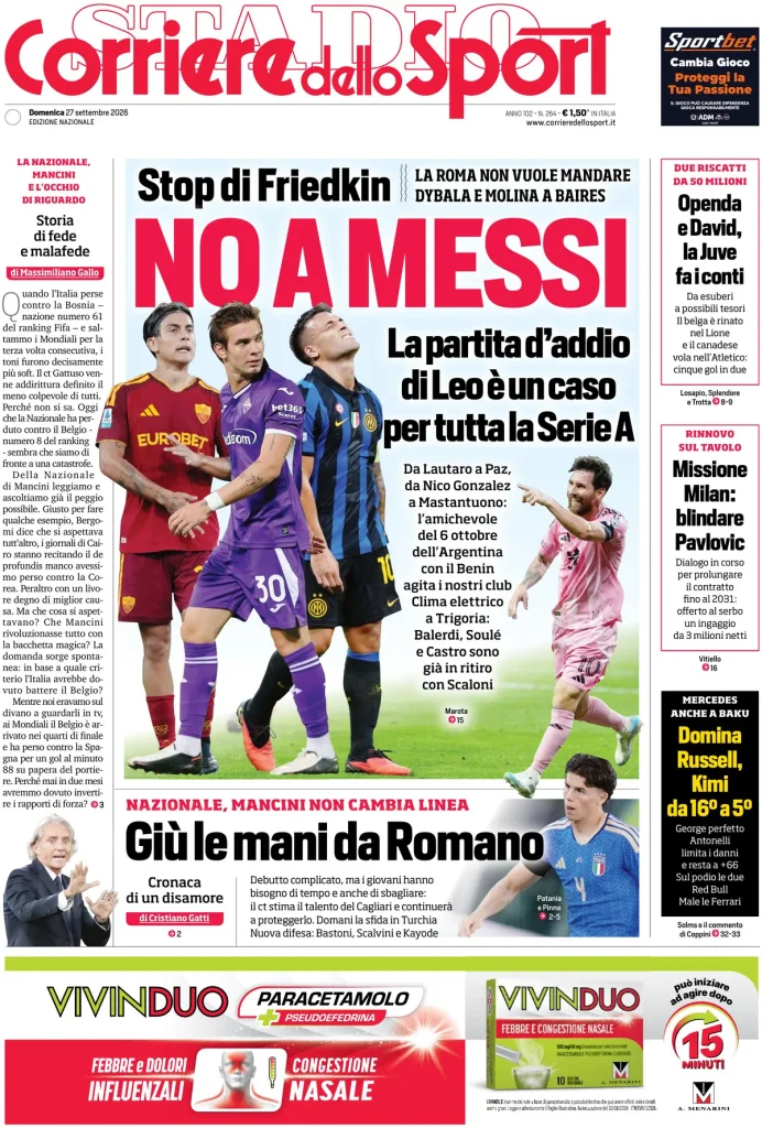 Rassegna stampa Sampdoria: prime pagine quotidiani sportivi - 27 settembre 2026 3 corriere dello sport 020935deac3k7