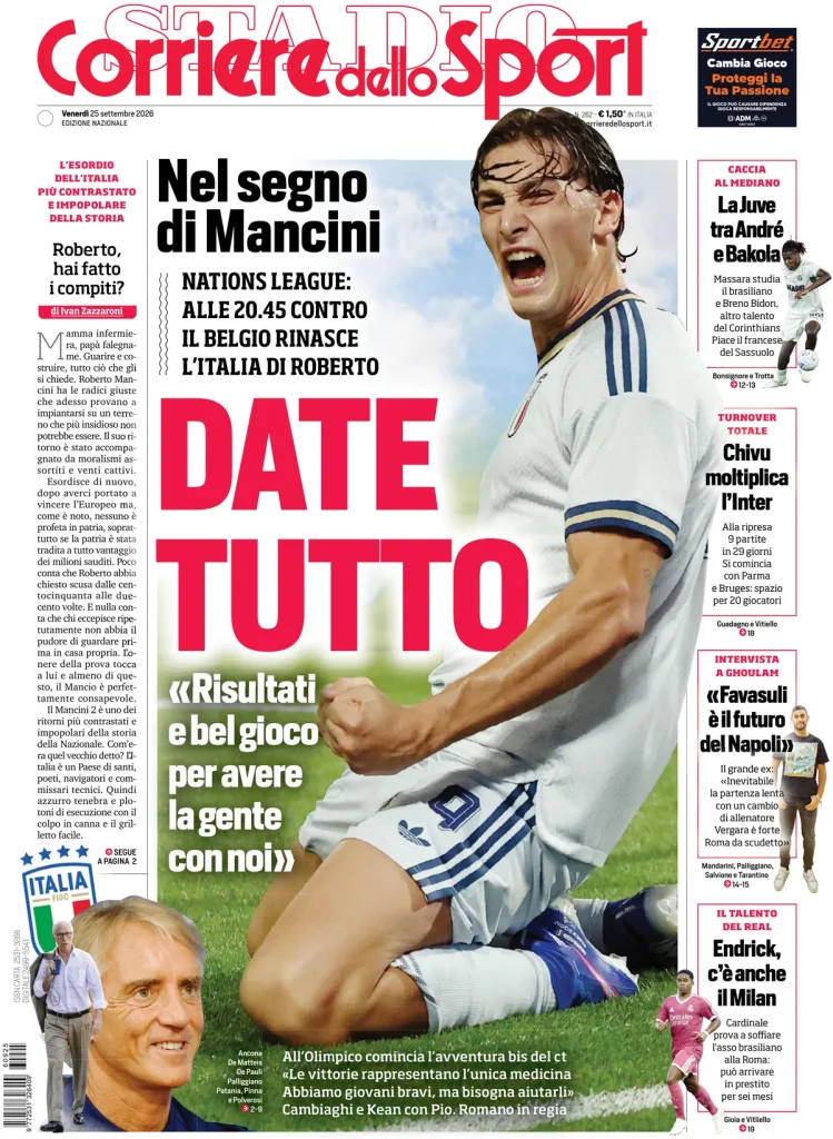 Rassegna stampa Sampdoria: prime pagine quotidiani sportivi - 25 settembre 2026 3 corriere dello sport 021306cc78645
