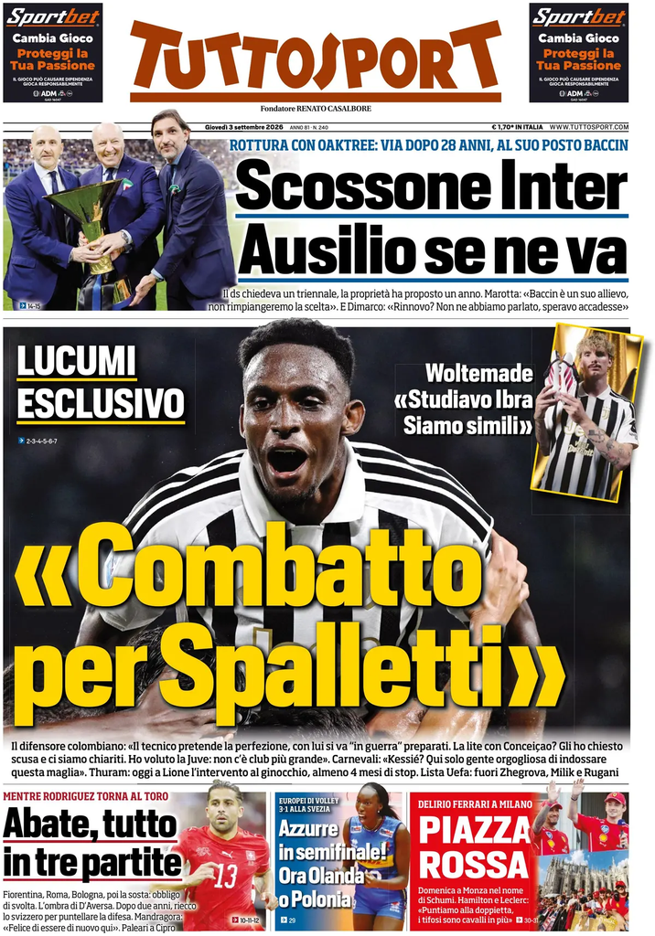 Le prime pagine dei principali quotidiani sportivi – 3 settembre 29 image 5