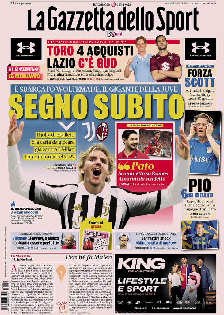 Le prime pagine dei principali quotidiani sportivi – 2 settembre 27 image