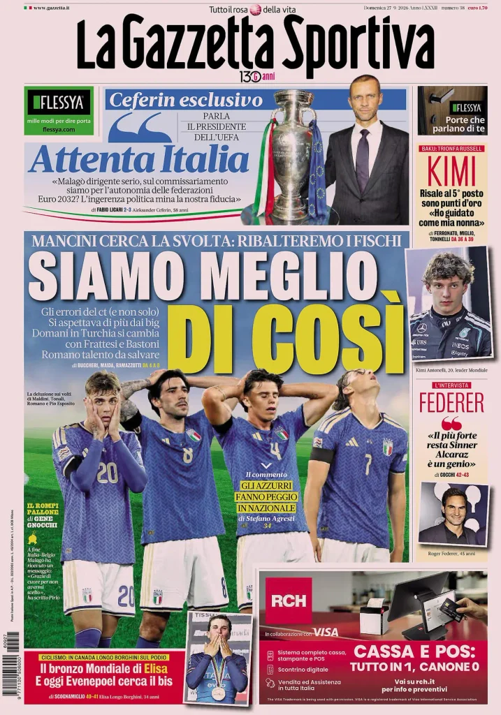 Rassegna stampa Sampdoria: prime pagine quotidiani sportivi - 27 settembre 2026 4 la gazzetta dello sport 031709p308lrz