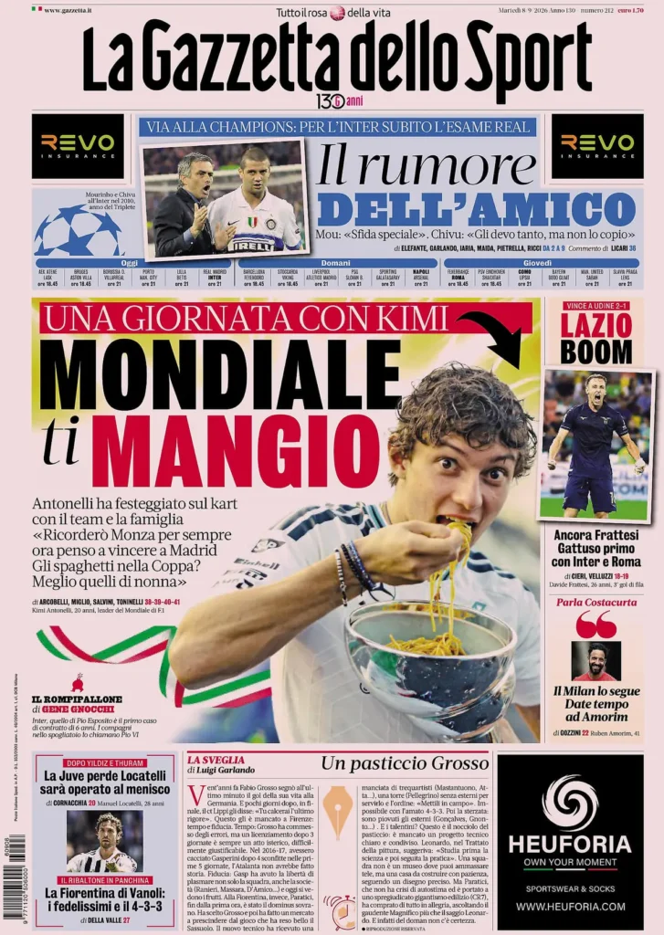 Le prime pagine dei principali quotidiani sportivi – 8 settembre 29 la gazzetta dello sport 031802m6nbcho
