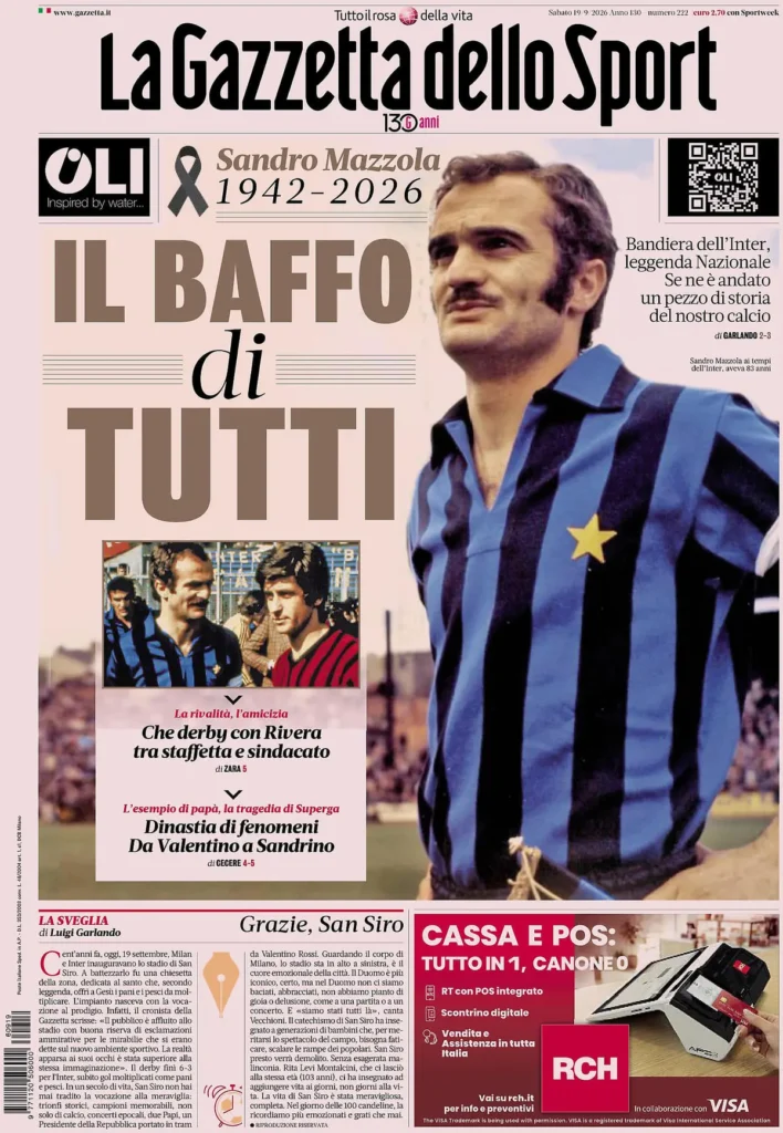 Rassegna stampa Sampdoria: prime pagine quotidiani sportivi - 19 settembre 2026 4 la gazzetta dello sport 031926t9078bj