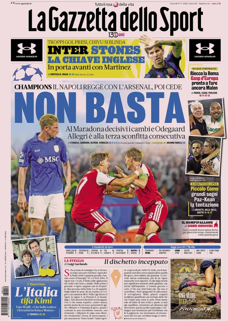 Rassegna stampa Sampdoria: prime pagine quotidiani sportivi - 10 settembre 2026 29 la gazzetta dello sport 032302jvs8148