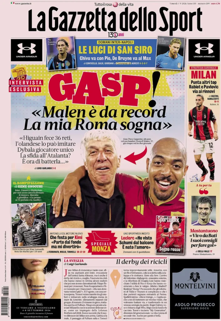 Le prime pagine dei principali quotidiani sportivi – 4 settembre 27 la gazzetta dello sport 032303yzz9rkf
