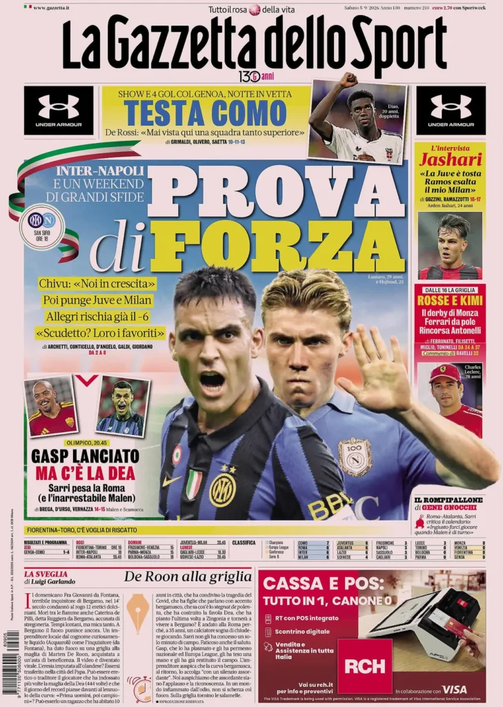 Le prime pagine dei principali quotidiani sportivi – 5 settembre 29 la gazzetta dello sport 0338026a43mjh