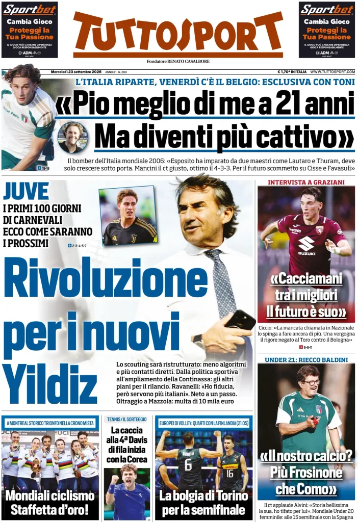 Le prime pagine dei principali quotidiani sportivi – 23 settembre 4 tutto