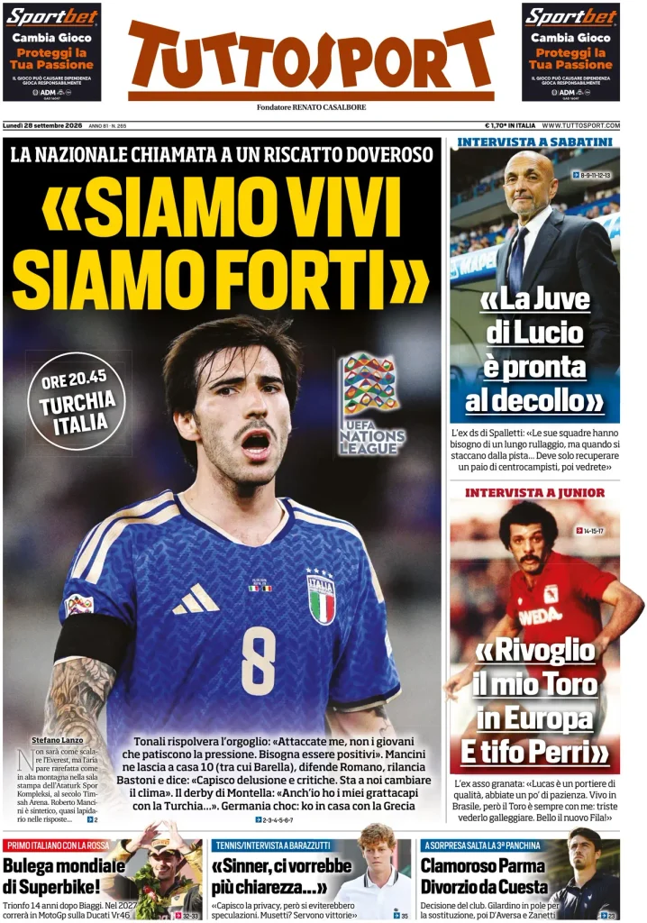 Rassegna stampa Sampdoria: prime pagine quotidiani sportivi - 28 settembre 2026 2 tuttosport 020307tbqblwj