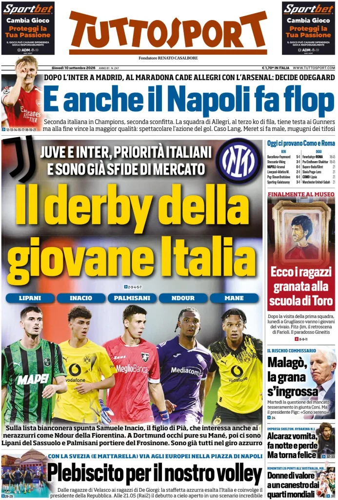 Rassegna stampa Sampdoria: prime pagine quotidiani sportivi - 10 settembre 2026 27 tuttosport 020802vkf60a2