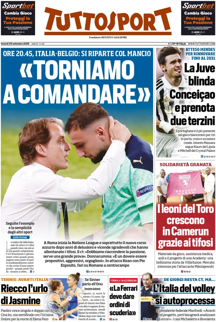 Rassegna stampa Sampdoria: prime pagine quotidiani sportivi - 25 settembre 2026 2 tuttosport 020913mpgafbt