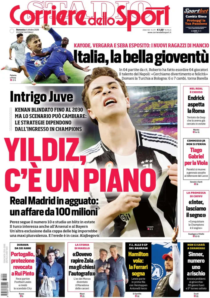Le prime pagine dei principali quotidiani sportivi – 4 ottobre 3 corriere dello sport 02044261u85tm