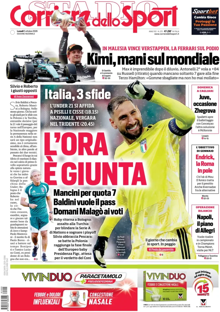 Le prime pagine dei principali quotidiani sportivi – 5 ottobre 3 corriere dello sport 020940sj52k1e