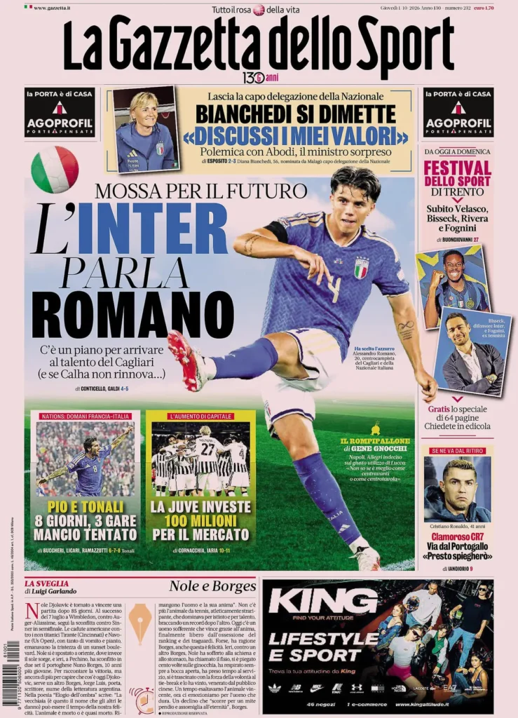 Le prime pagine dei principali quotidiani sportivi – 1 ottobre 4 la gazzetta dello sport 031619n9udklh