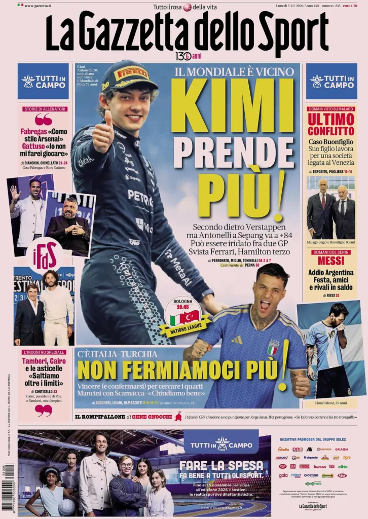 Le prime pagine dei principali quotidiani sportivi – 5 ottobre 4 la gazzetta dello sport 032302q2t43gl