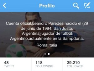 Paredes su Twitter: «Calciatore argentino, attualmente alla Sampdoria»